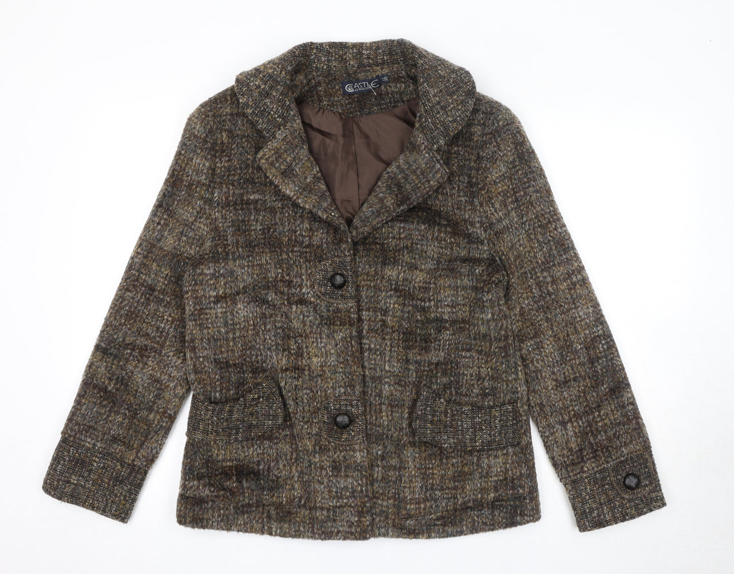 Castle Womens Brown Geometric Jacket Size 12 Button
