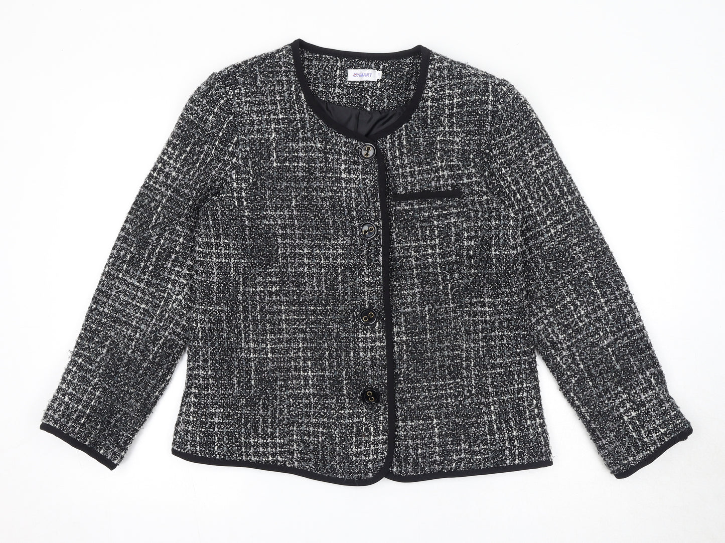 Damart Womens Black Geometric Jacket Size 16 Button