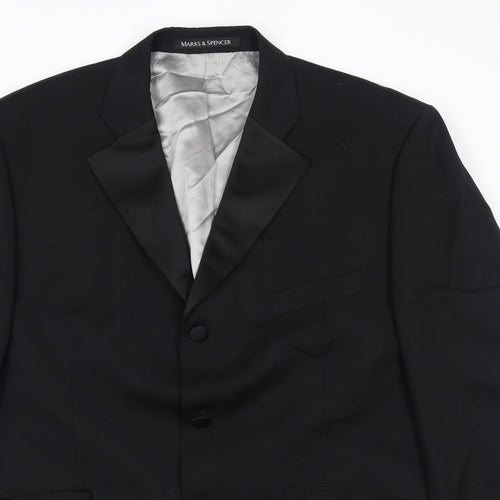 Marks and Spencer Mens Black Wool Tuxedo Suit Jacket Size 44 Regular