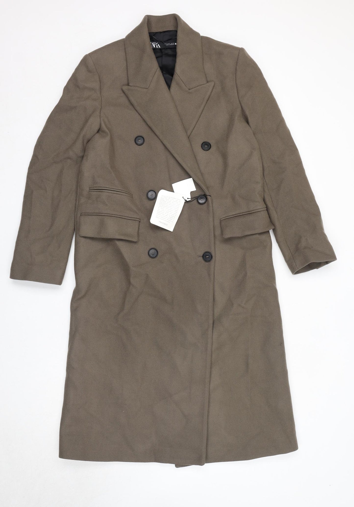 Zara Womens Brown Pea Coat Coat Size S Button