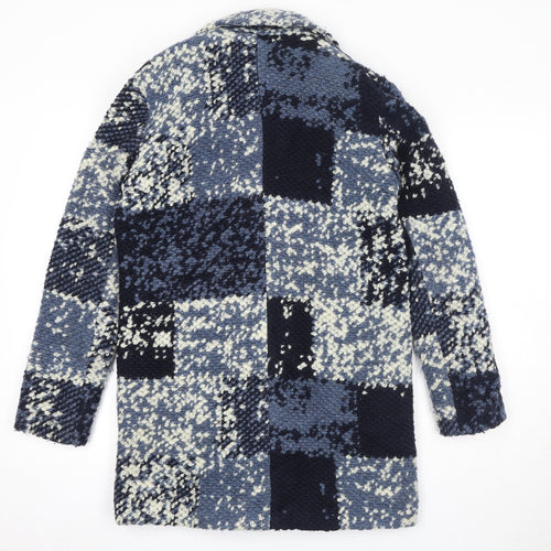 NEXT Womens Blue Geometric Overcoat Coat Size 8 Button
