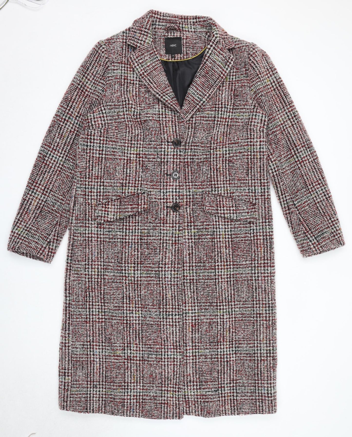 NEXT Womens Red Geometric Overcoat Coat Size 16 Button