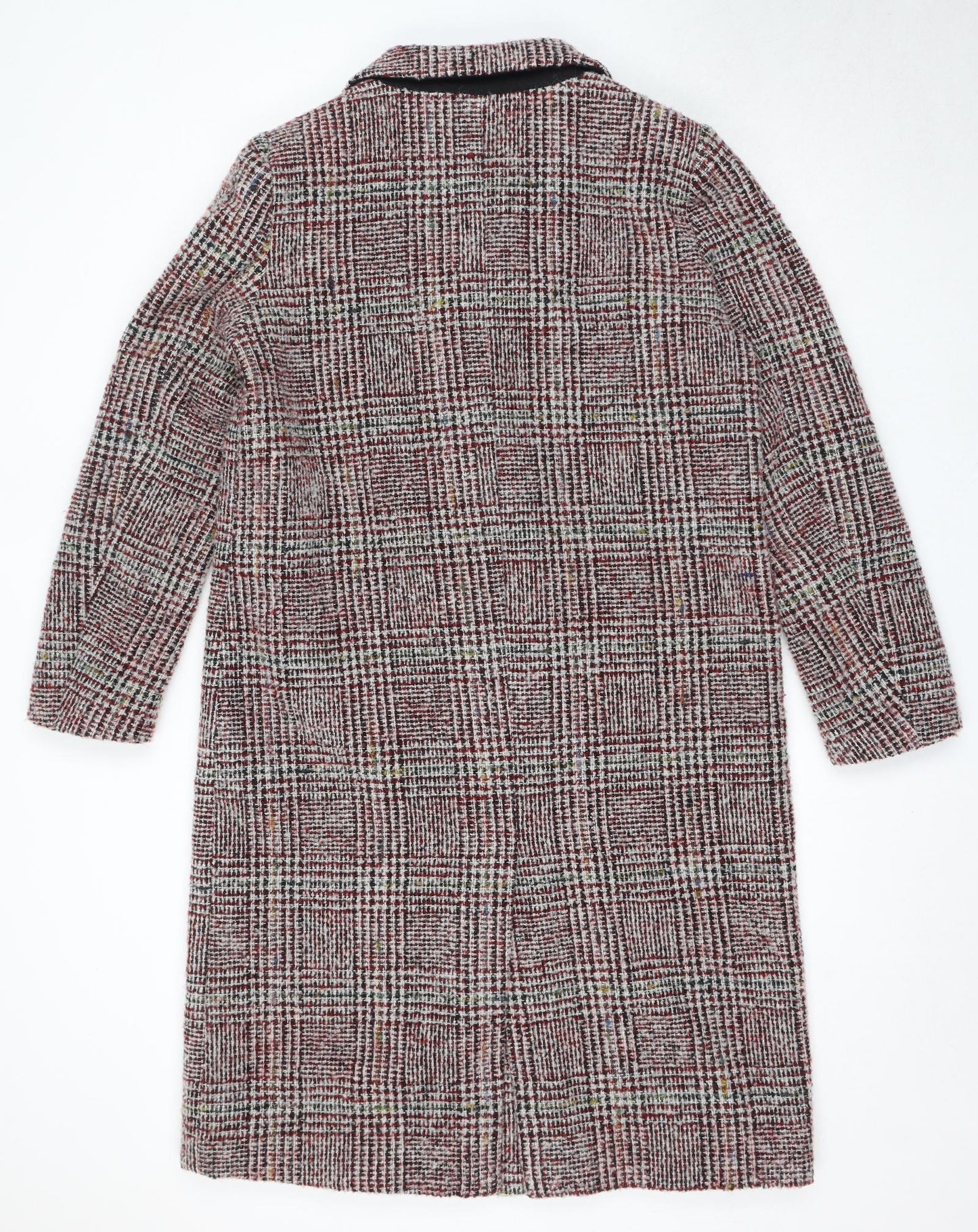 NEXT Womens Red Geometric Overcoat Coat Size 16 Button