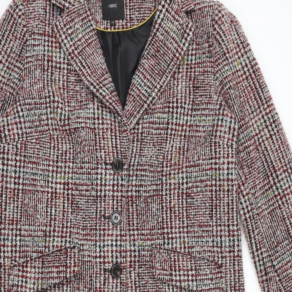NEXT Womens Red Geometric Overcoat Coat Size 16 Button