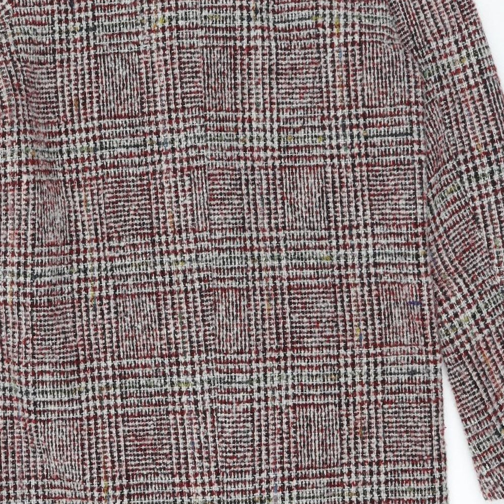 NEXT Womens Red Geometric Overcoat Coat Size 16 Button