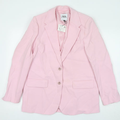 Zara Womens Pink Polyester Jacket Suit Jacket Size S - Shoulder Pads
