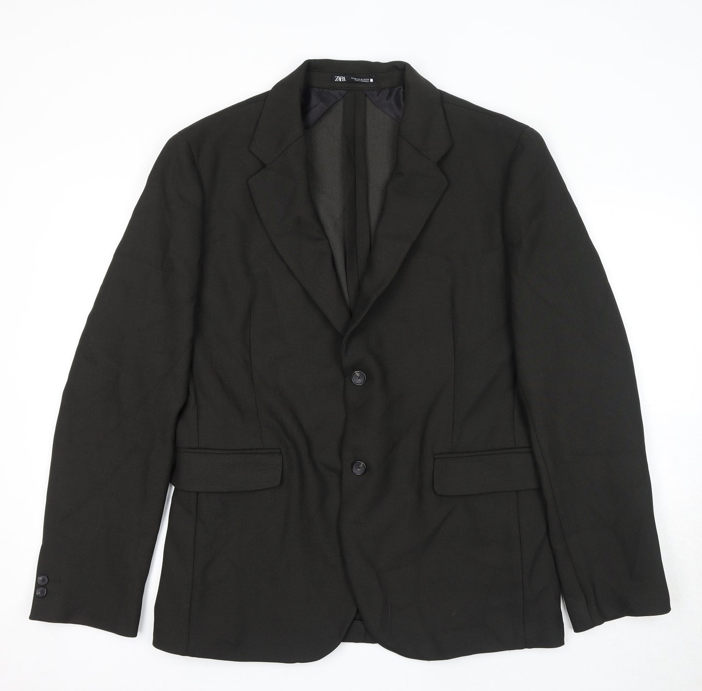 Zara Mens Black Polyester Jacket Suit Jacket Size XL Regular