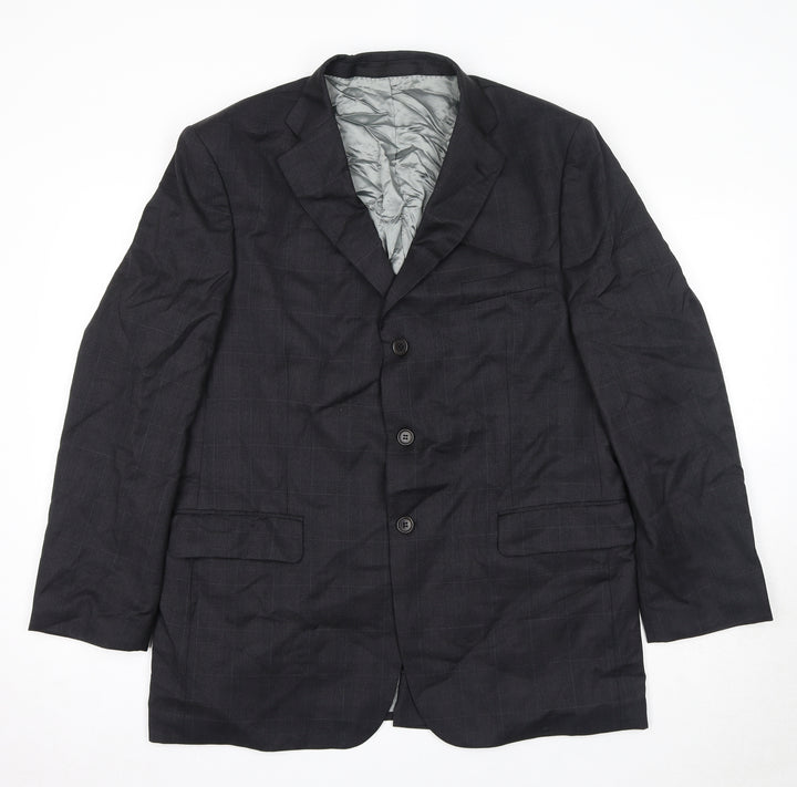 Marks and Spencer Mens Black Check Wool Jacket Suit Jacket Size 42 Regular