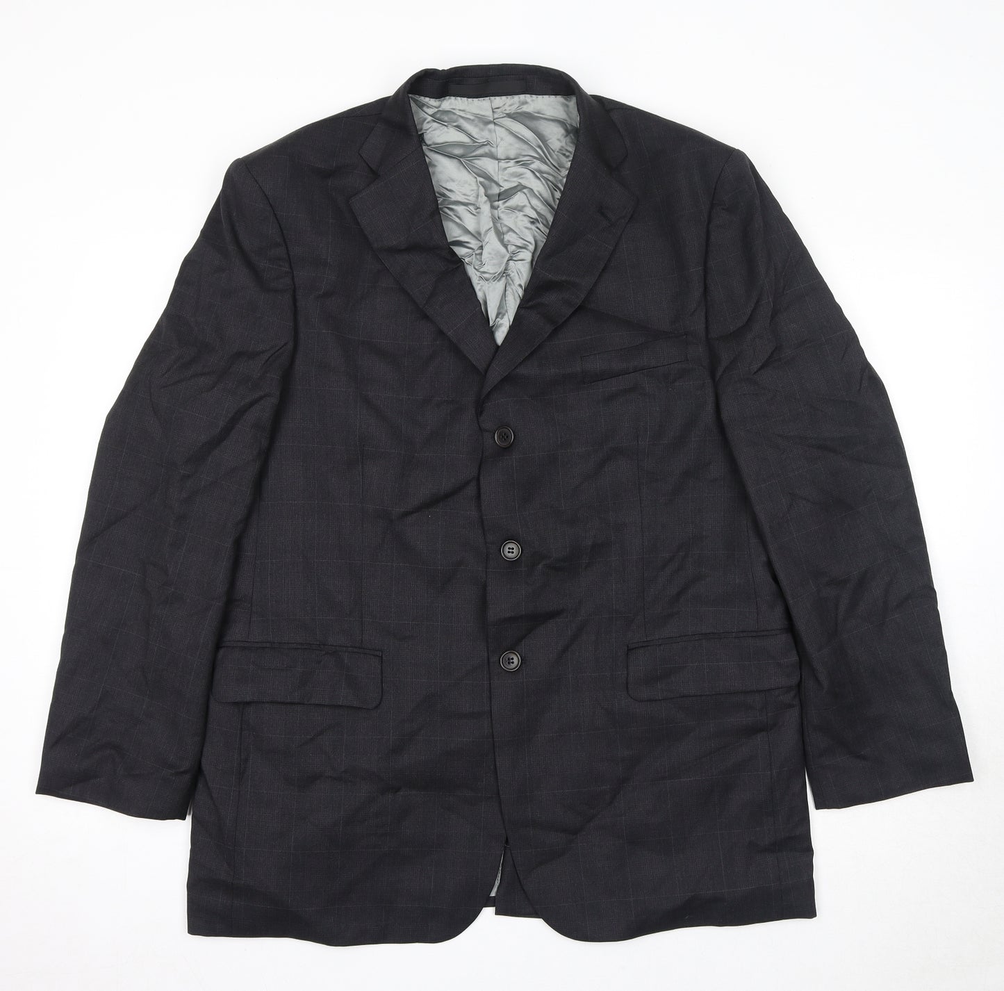 Marks and Spencer Mens Black Check Wool Jacket Suit Jacket Size 42 Regular