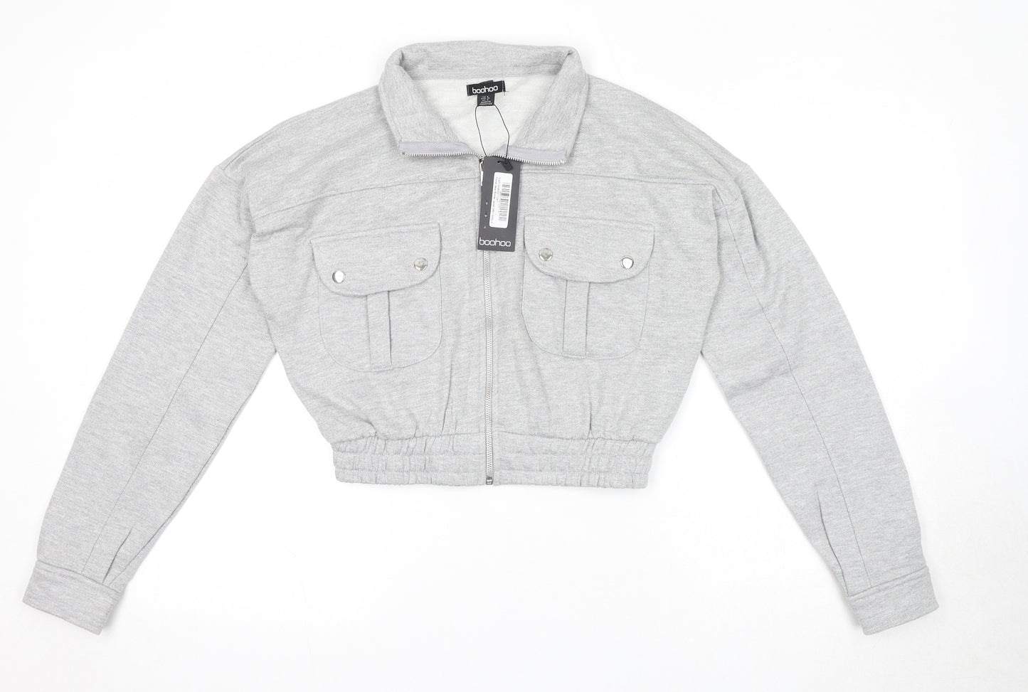 Boohoo Womens Grey Bomber Jacket Jacket Size 8 Zip