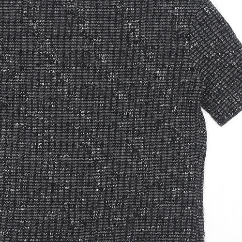 Zara Womens Black Geometric Polyester Basic T-Shirt Size S Mock Neck