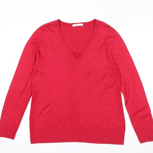 Marks and Spencer Womens Pink V-Neck Acrylic Pullover Jumper Size 10