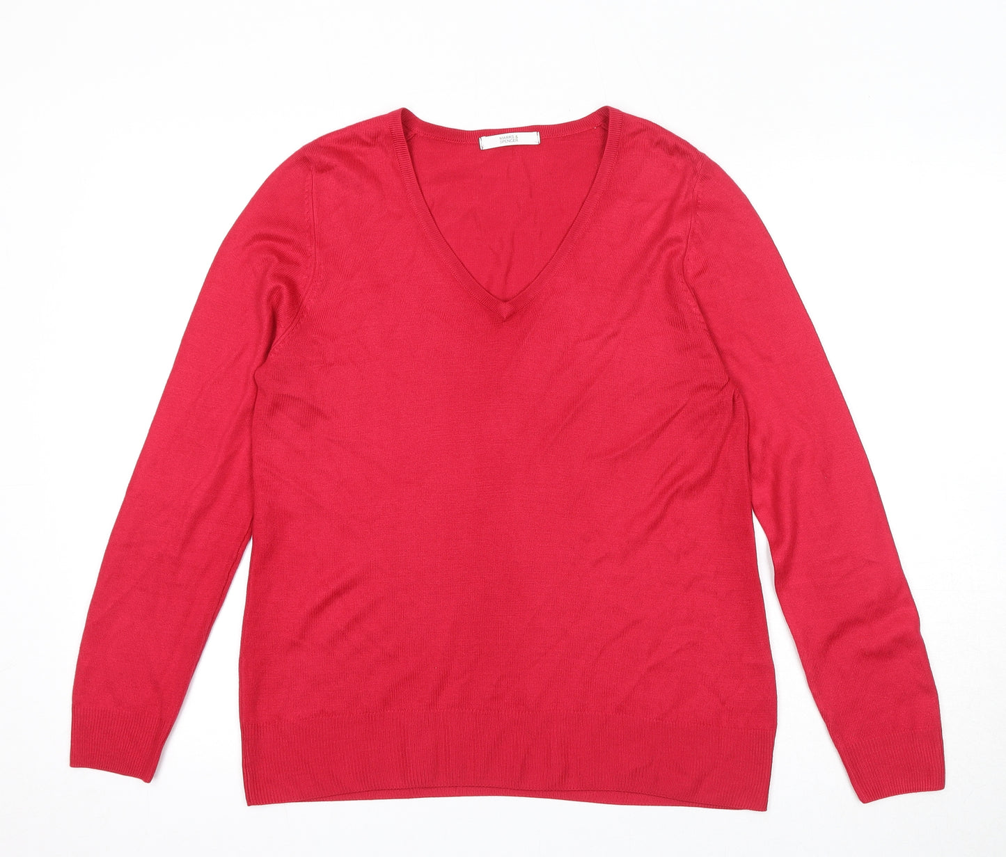 Marks and Spencer Womens Pink V-Neck Acrylic Pullover Jumper Size 10