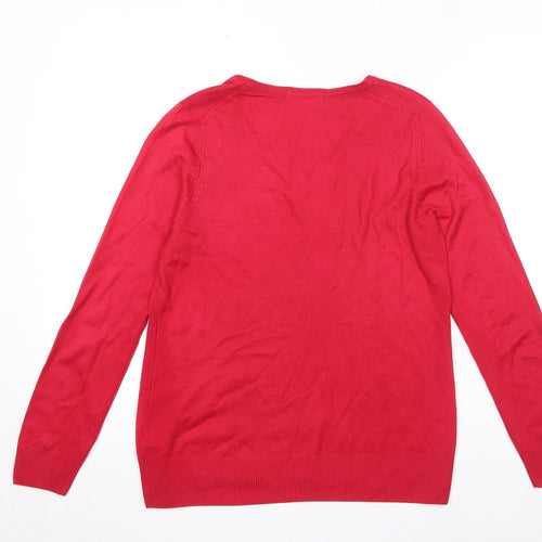 Marks and Spencer Womens Pink V-Neck Acrylic Pullover Jumper Size 10