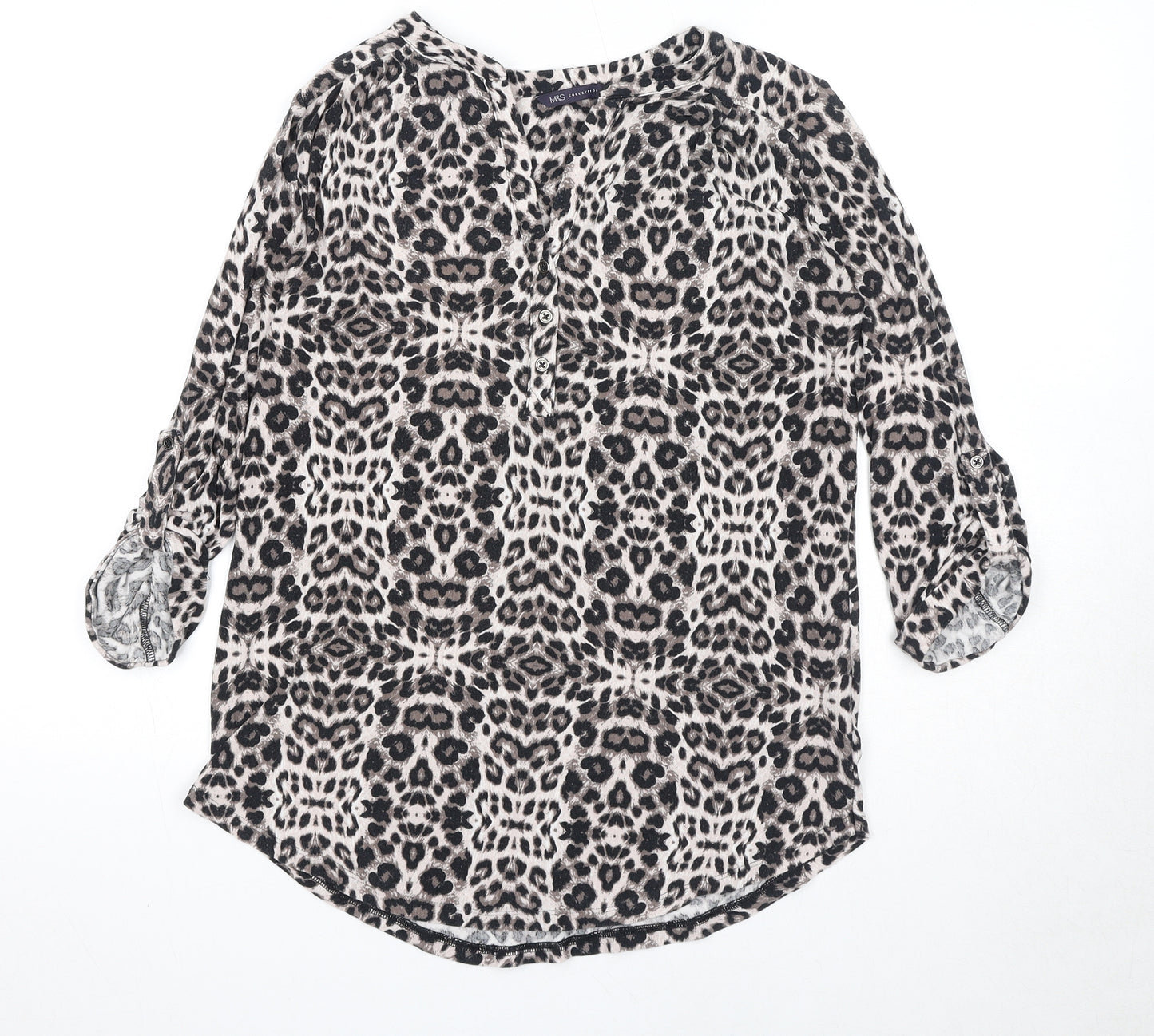 Marks and Spencer Womens Brown Animal Print Viscose Basic Blouse Size 10 Sweetheart - Leopard Print