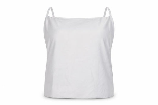 Front view of Boohoo women’s grey polyester basic tank, size L, square neck