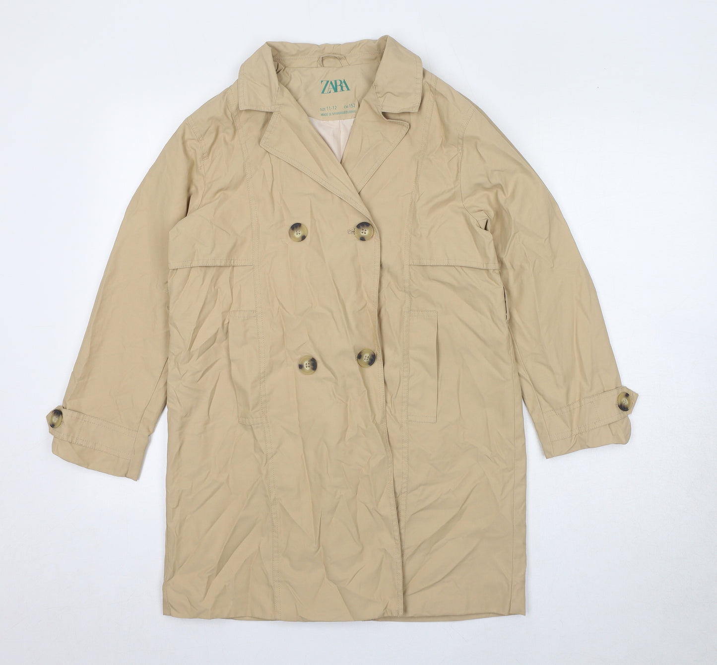 Zara Girls Beige Overcoat Coat Size 11-12 Years Button
