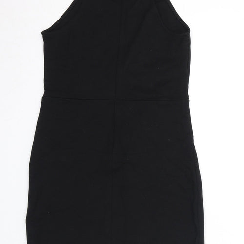 FOREVER 21 Womens Black Rayon Bodycon Size L Halter Zip
