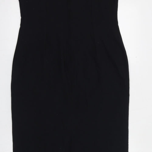 Dorothy Perkins Womens Black Polyester Shift Size 16 V-Neck Zip