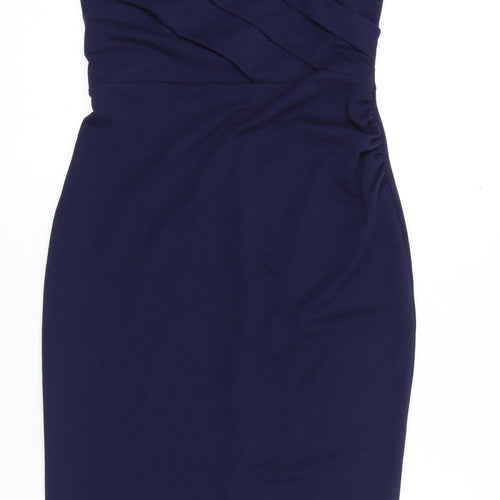 Sistaglam Womens Blue Polyester A-Line Size 10 Off the Shoulder Zip