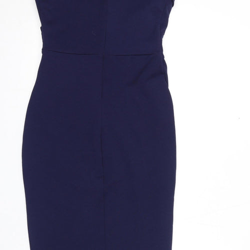 Sistaglam Womens Blue Polyester A-Line Size 10 Off the Shoulder Zip