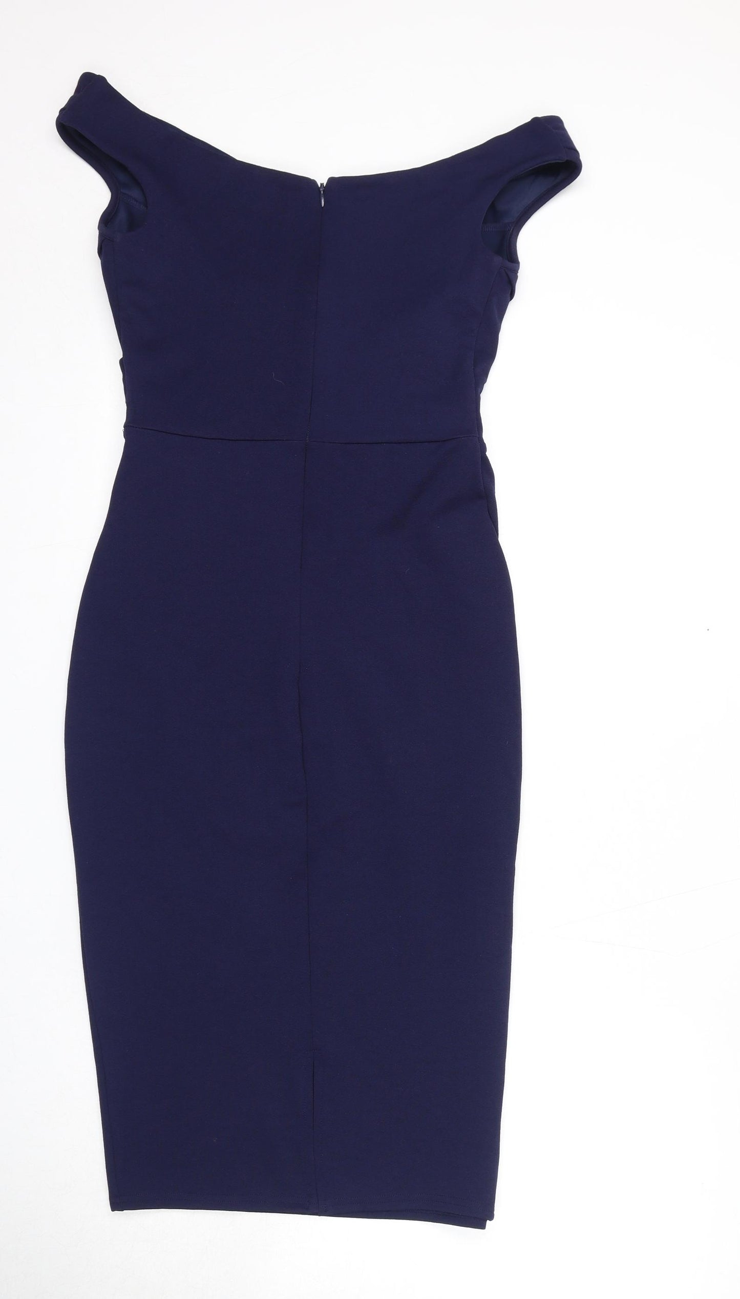 Sistaglam Womens Blue Polyester A-Line Size 10 Off the Shoulder Zip