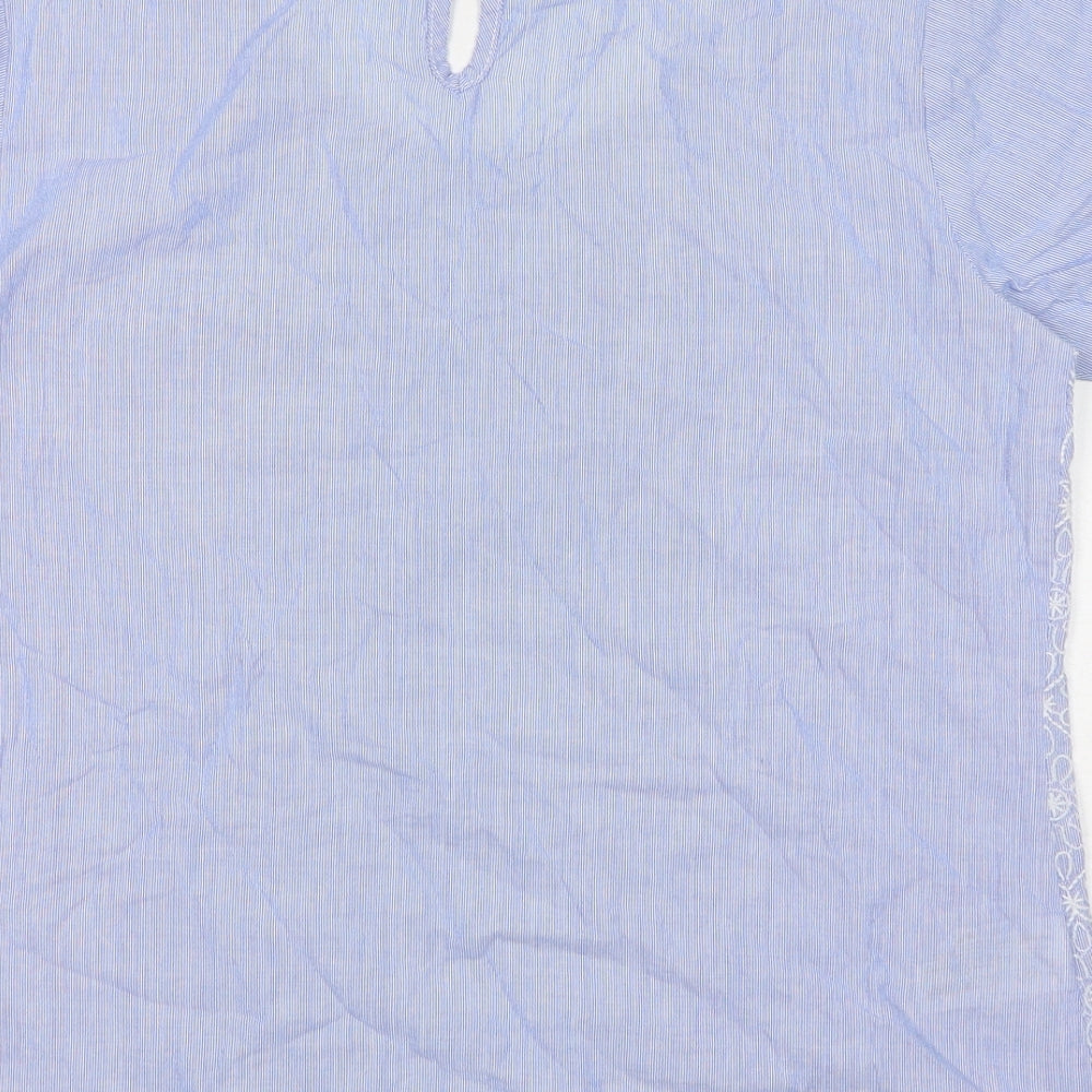 Laura Ashley Womens Blue Geometric Cotton Basic T-Shirt Size 8 Round Neck