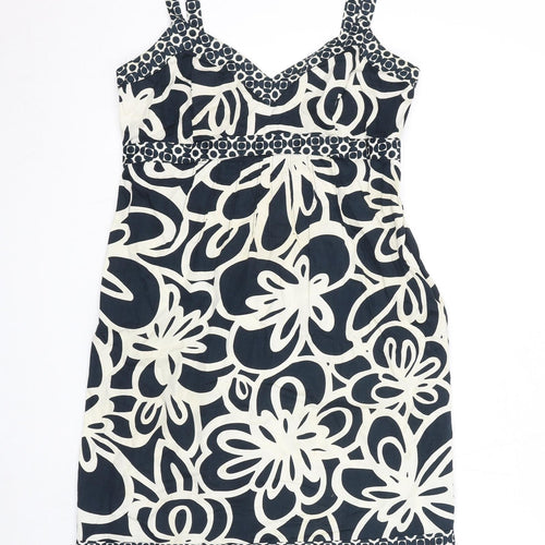 NEXT Womens Blue Geometric Cotton Tank Dress Size 12 V-Neck Pullover
