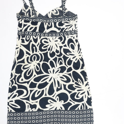 NEXT Womens Blue Geometric Cotton Tank Dress Size 12 V-Neck Pullover