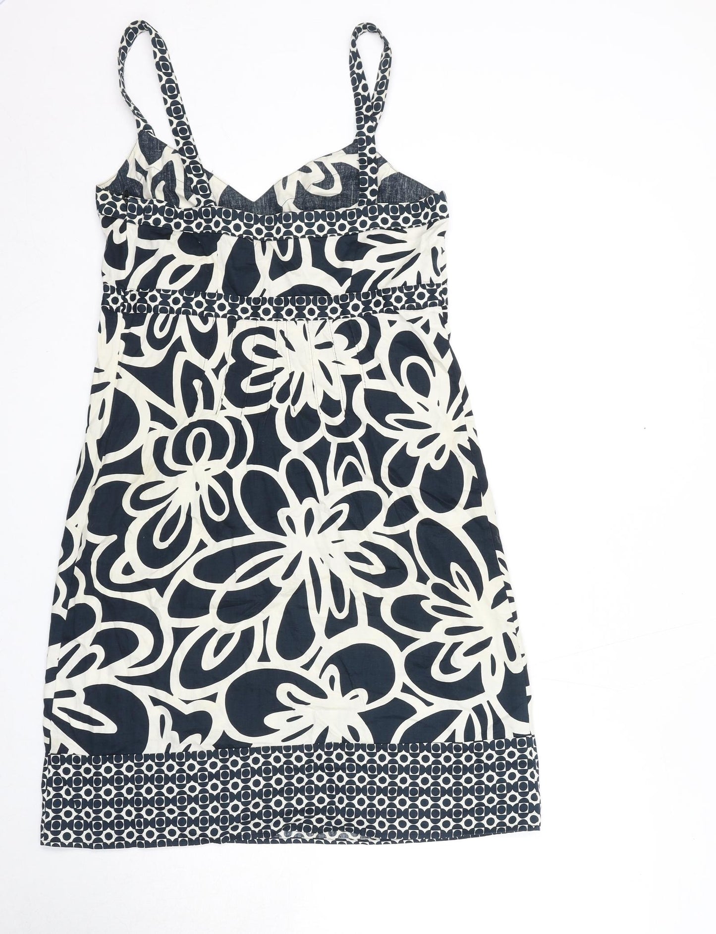 NEXT Womens Blue Geometric Cotton Tank Dress Size 12 V-Neck Pullover
