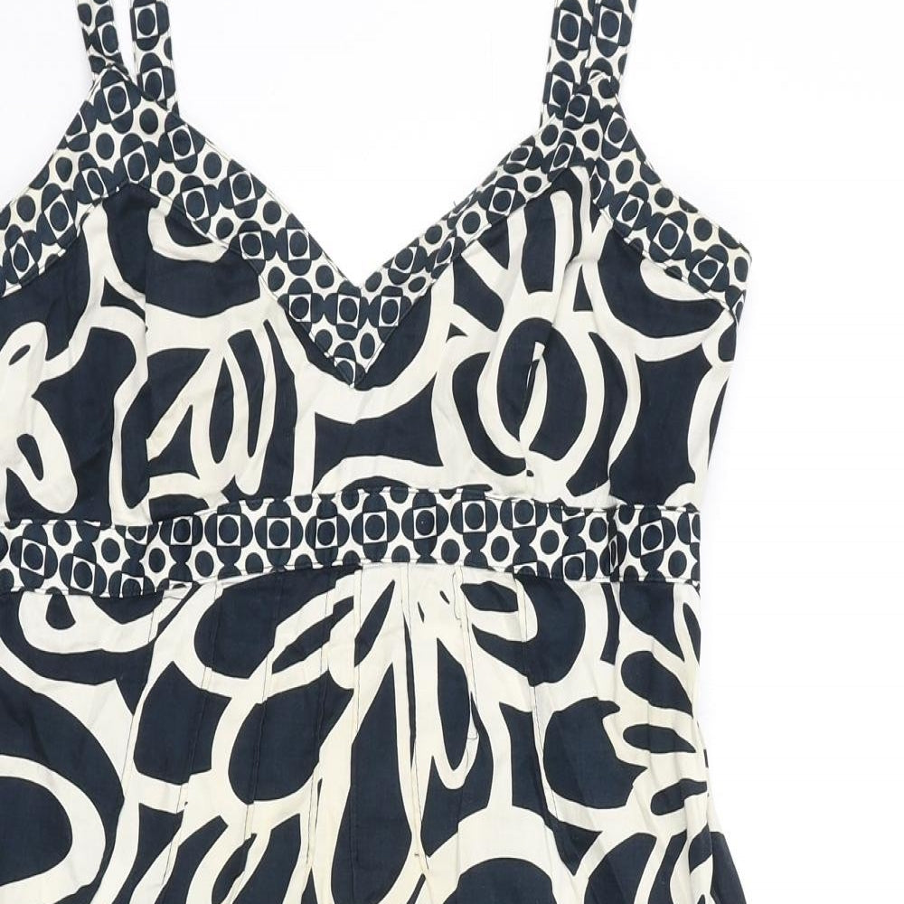 NEXT Womens Blue Geometric Cotton Tank Dress Size 12 V-Neck Pullover