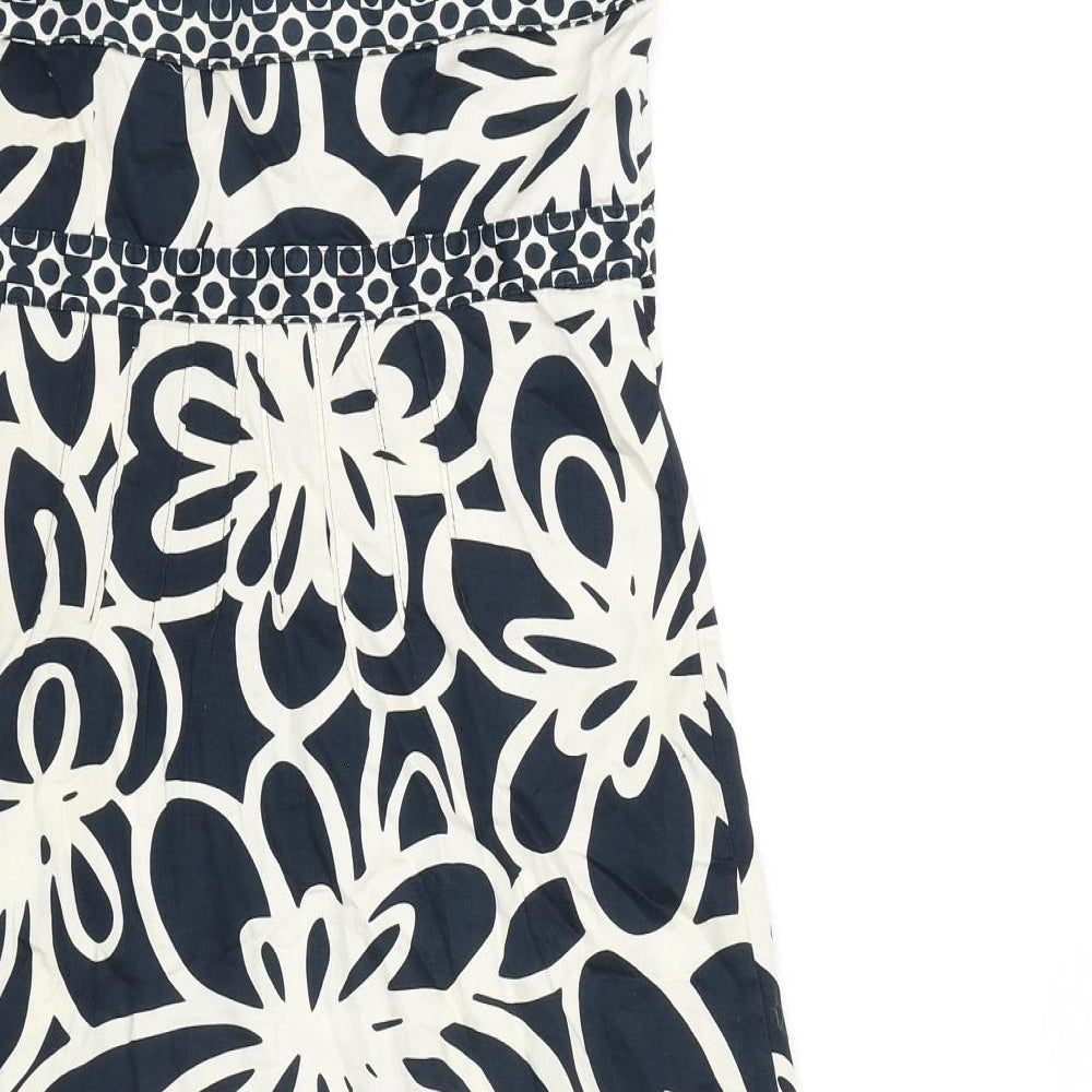 NEXT Womens Blue Geometric Cotton Tank Dress Size 12 V-Neck Pullover