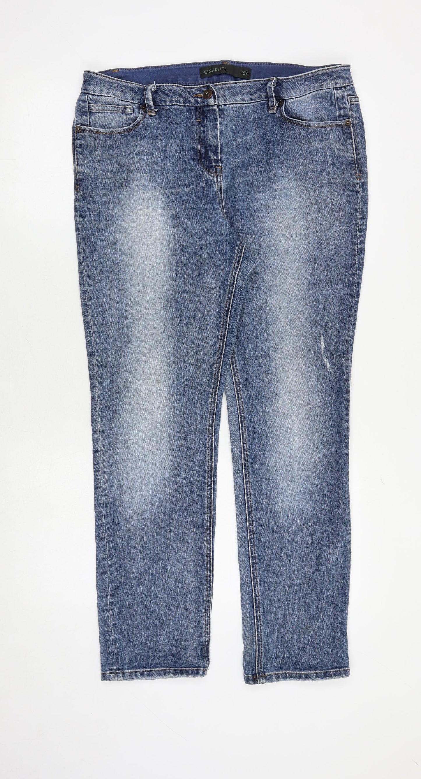 NEXT Womens Blue Cotton Straight Jeans Size 16 Regular Zip - Cigarette Style