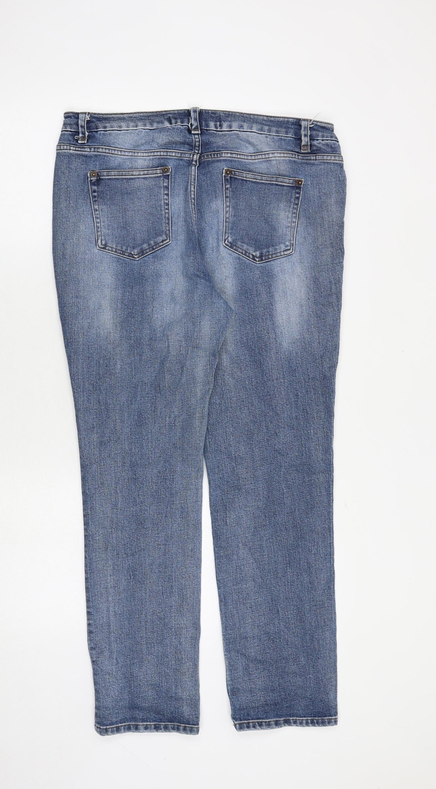 NEXT Womens Blue Cotton Straight Jeans Size 16 Regular Zip - Cigarette Style