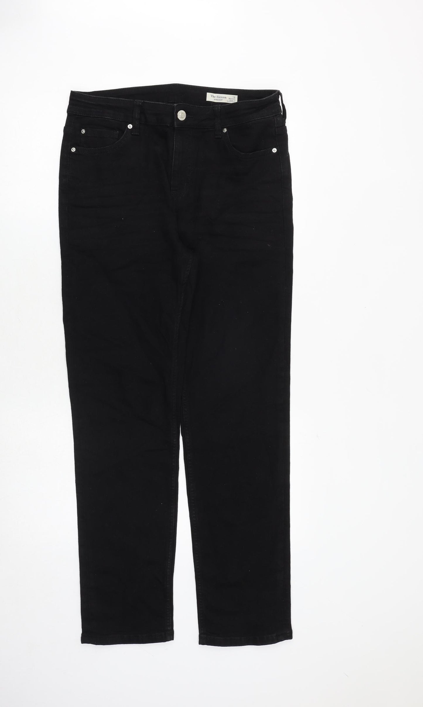 Marks and Spencer Womens Black Cotton Straight Jeans Size 14 Regular Zip