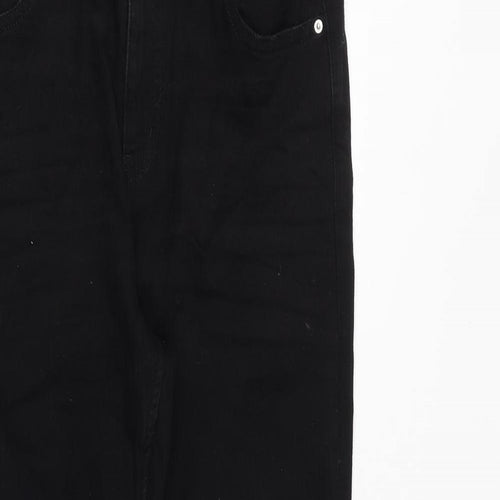 Marks and Spencer Womens Black Cotton Straight Jeans Size 14 Regular Zip