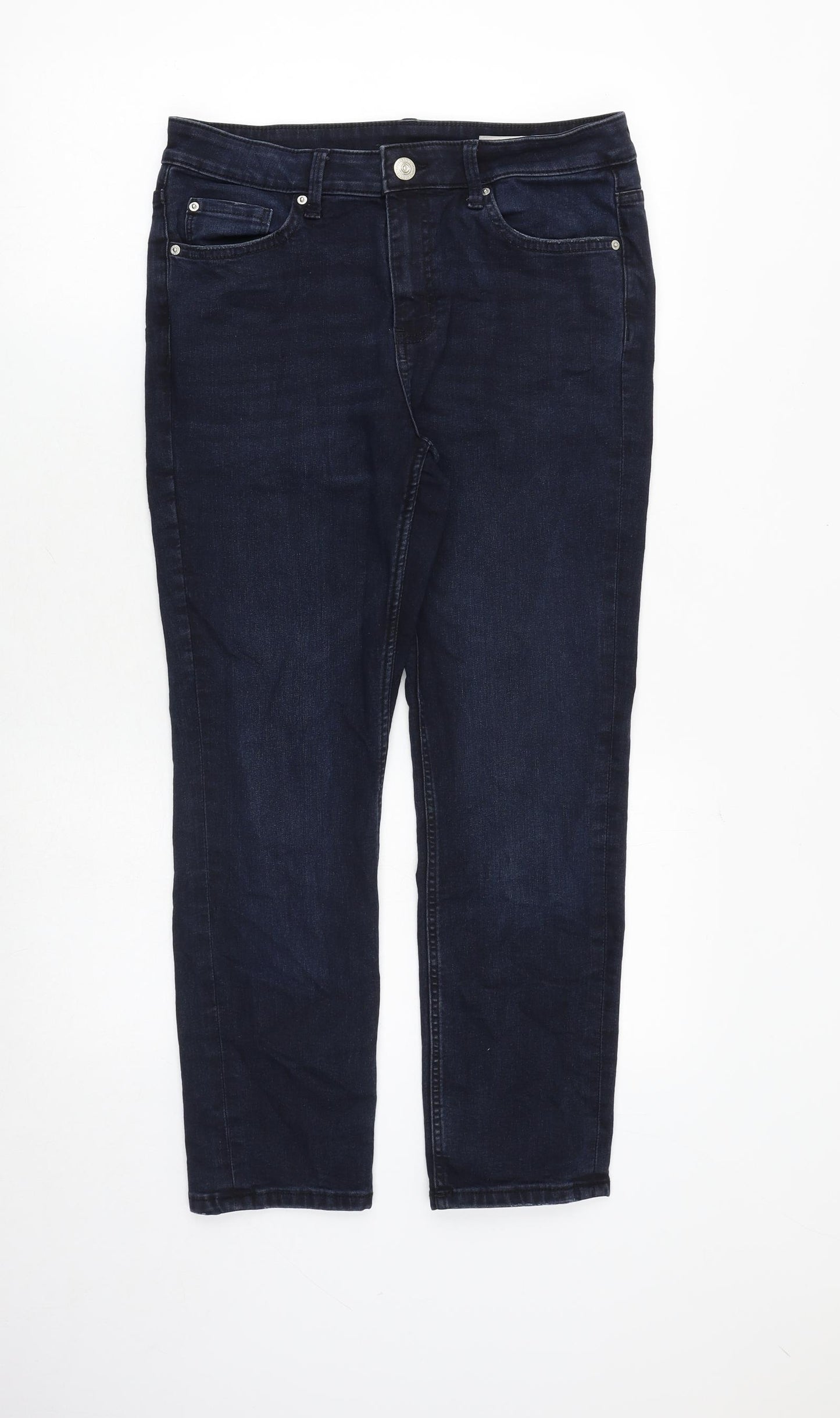 Marks and Spencer Womens Blue Cotton Straight Jeans Size 12 Regular Zip