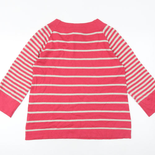Thought Womens Pink Round Neck Striped Cotton Pullover Jumper Size M