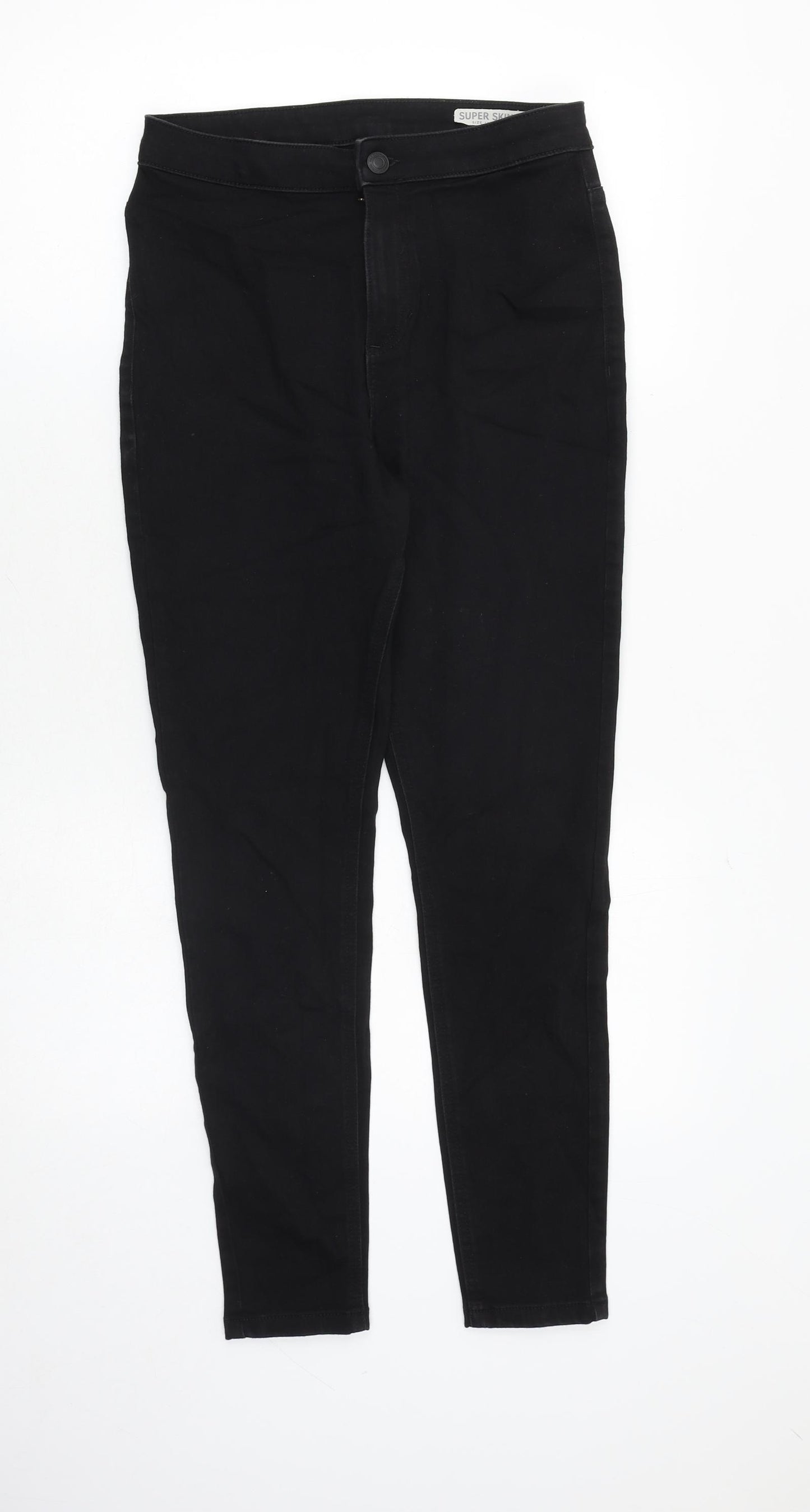 Marks and Spencer Womens Black Cotton Skinny Jeans Size 12 Extra-Slim Zip