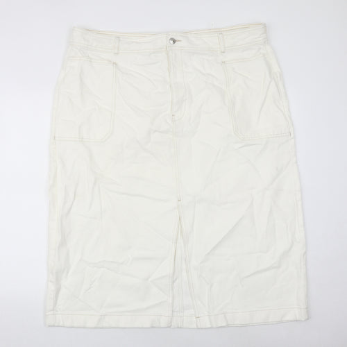 Marks and Spencer Womens White Cotton A-Line Skirt Size 24 Zip