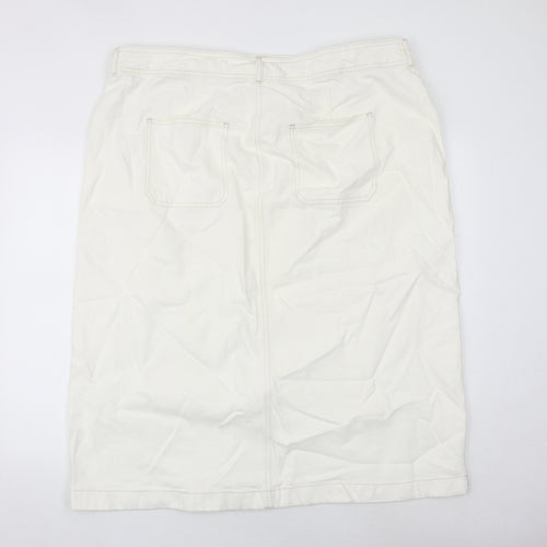 Marks and Spencer Womens White Cotton A-Line Skirt Size 24 Zip