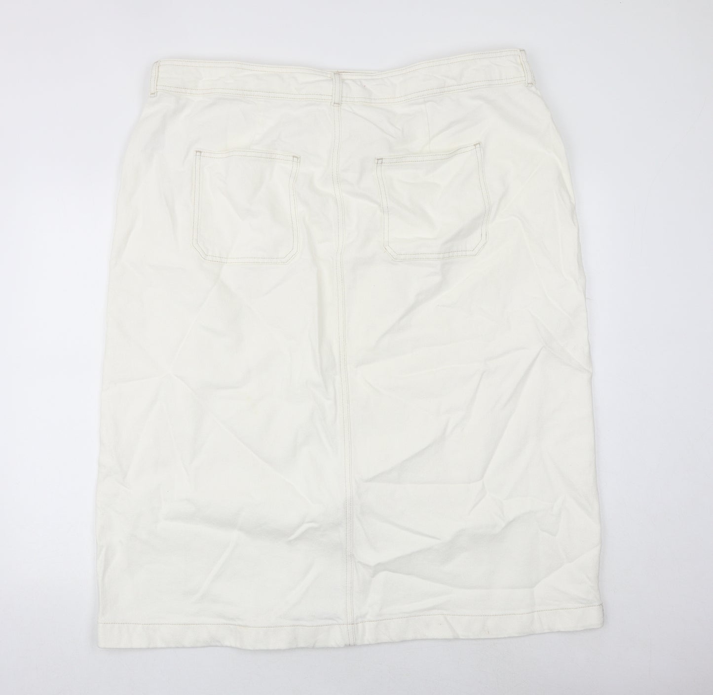 Marks and Spencer Womens White Cotton A-Line Skirt Size 24 Zip