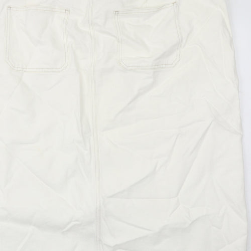 Marks and Spencer Womens White Cotton A-Line Skirt Size 24 Zip