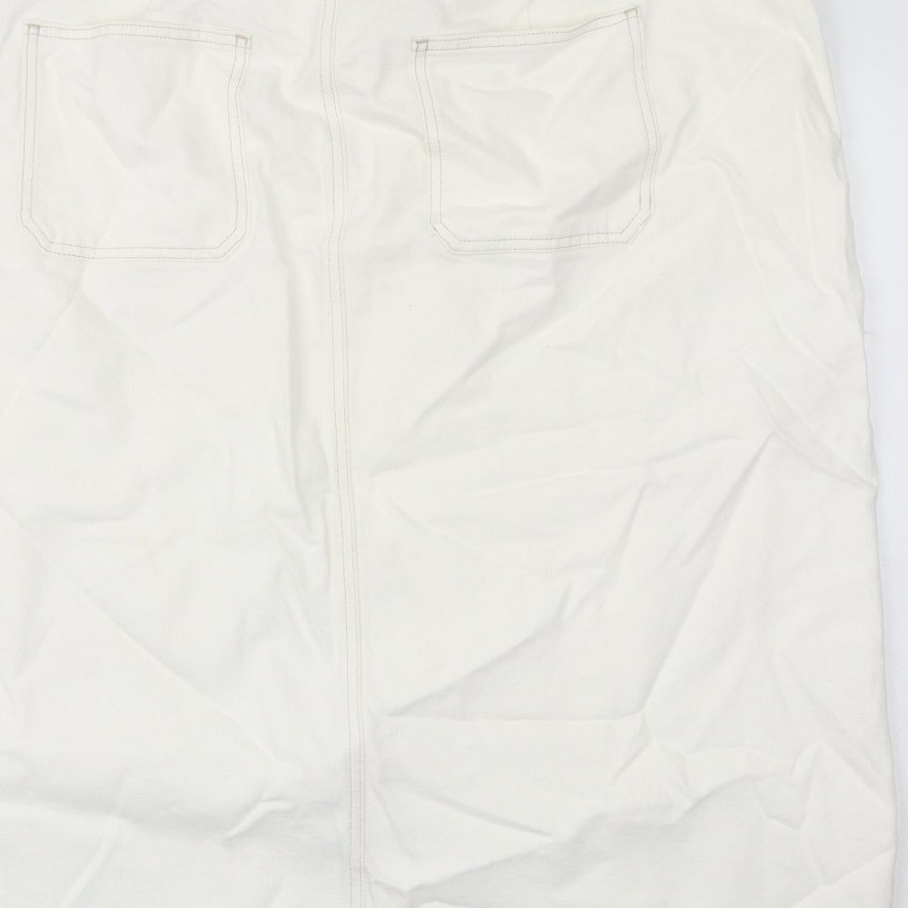 Marks and Spencer Womens White Cotton A-Line Skirt Size 24 Zip