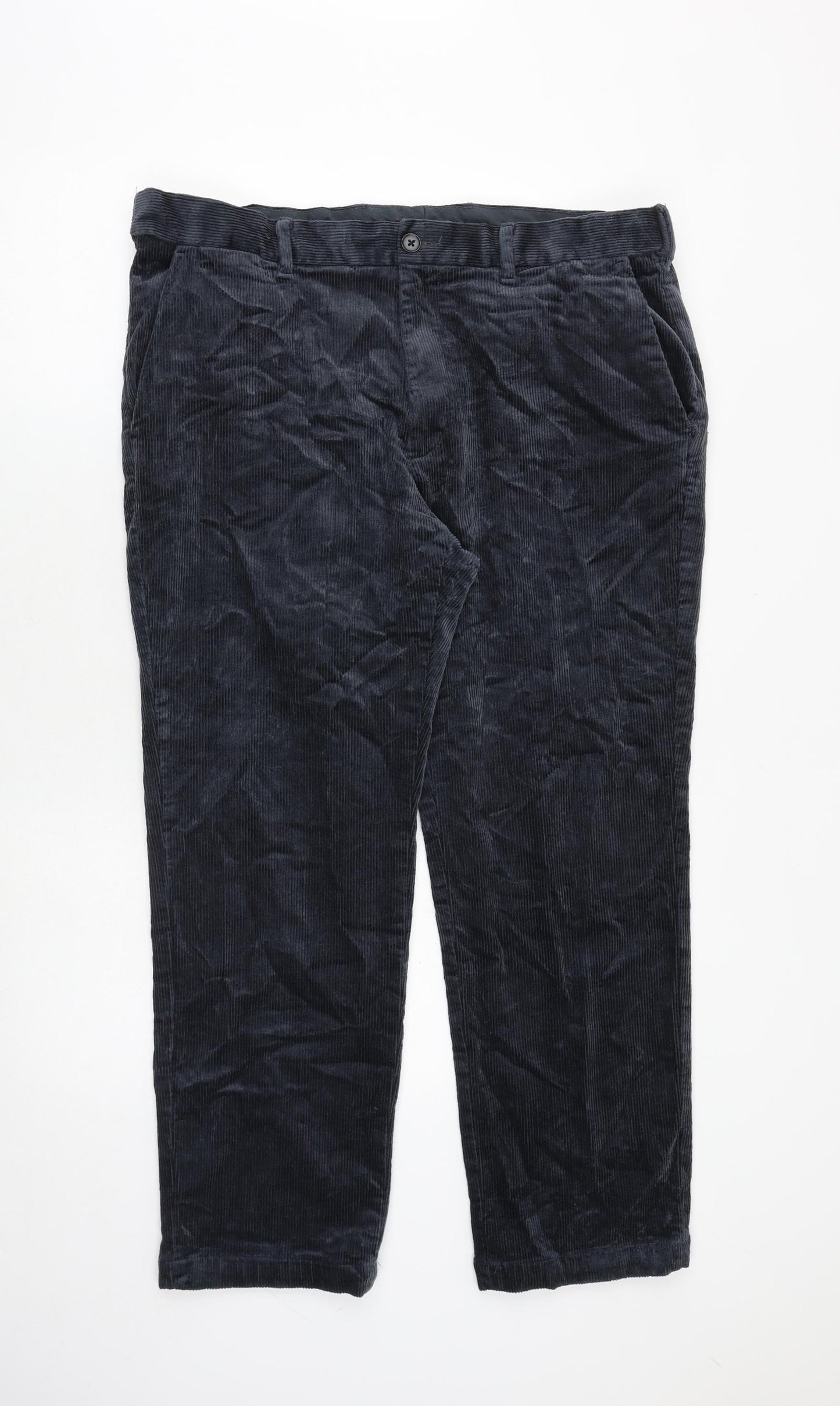 Marks and Spencer Mens Grey Cotton Trousers Size 38 in L29 in Regular Zip
