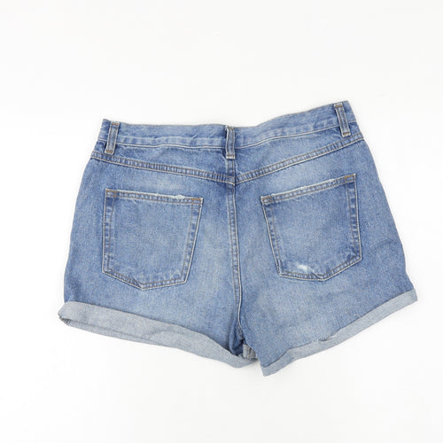 Topshop Womens Blue 100% Cotton Mom Shorts Size 12 Regular Zip - Distressed Look