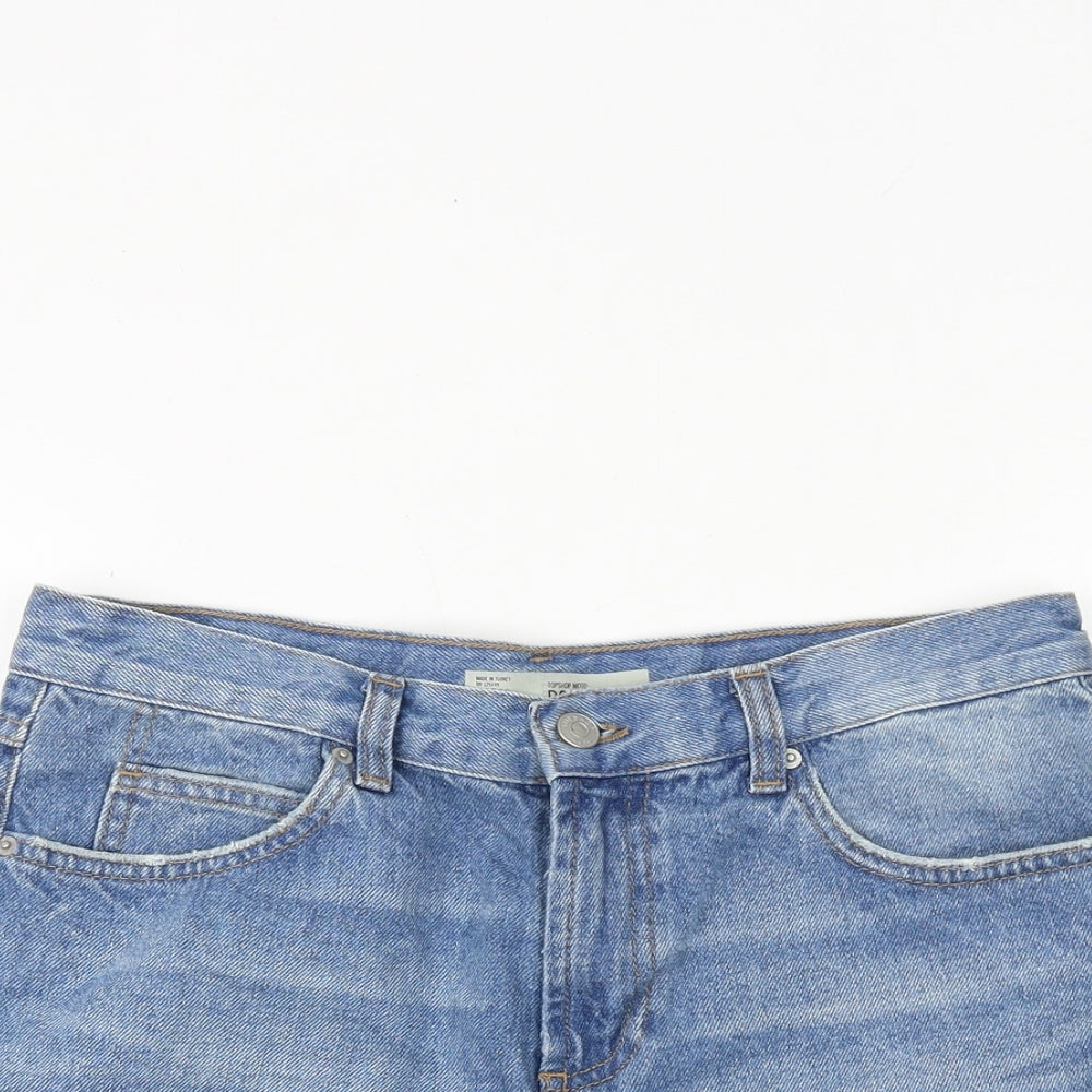 Topshop Womens Blue 100% Cotton Mom Shorts Size 12 Regular Zip - Distressed Look