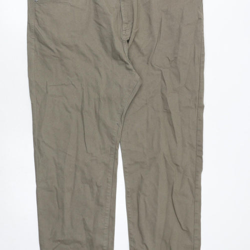 Marks and Spencer Mens Green Cotton Straight Jeans Size 44 in Extra-Slim Zip