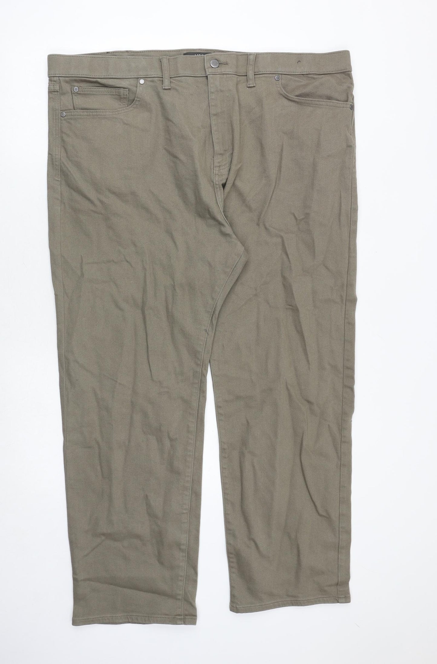 Marks and Spencer Mens Green Cotton Straight Jeans Size 44 in Extra-Slim Zip