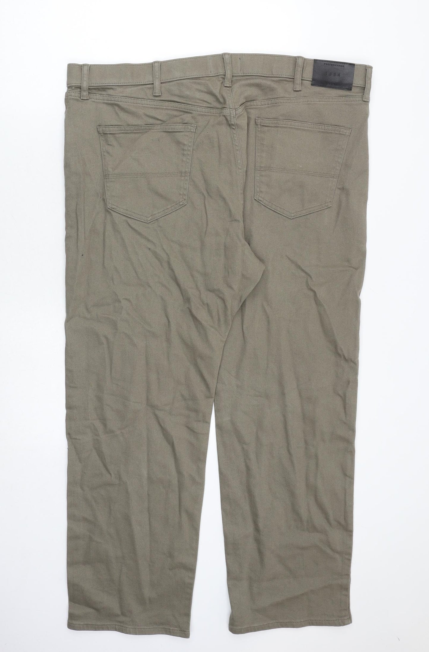 Marks and Spencer Mens Green Cotton Straight Jeans Size 44 in Extra-Slim Zip